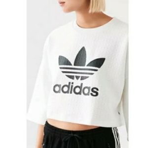 ADIDAS White Textured Black 3 Stripe Leaf Graphic Print Crop Top X-Small